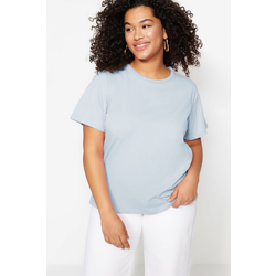 Trendyol Curve Blue Regular Fit Basic Crew Neck 100% Cotton Knitted Plus Size T-Shirt