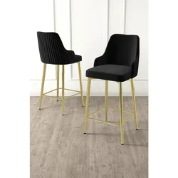 Hanah Home set od 2 barskih stolica Tera, crna tkanina Babyface, zlatne metalne noge