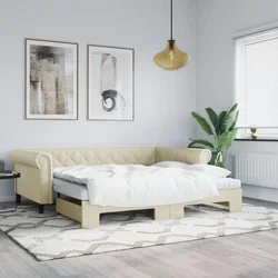 Greatstore izvlečna dnevna postelja (90x200cm, umetno usnje), krem
