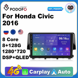 Podofo Android 10 Car Multimedia Player For Honda Civic 2016 Car Stereo Radio GPS 2 din DVD Navigation Carplay DSP