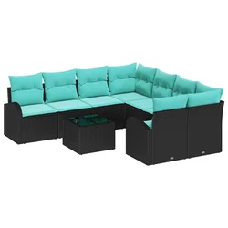 Set sofe s jastukom s pohranom 9 pcs Crna i Tirkizna poliratan