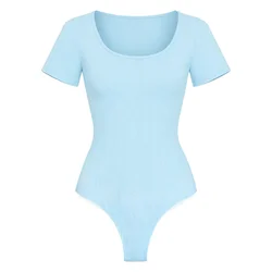 cfab Oblikovanje postave T-Shirt Bodysuit Sculpting Shapewear with String nebeško modra