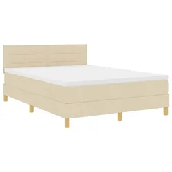 Vidaxl LED Box Spring Postelja z LED trakami krema 160 x 200 cm blago