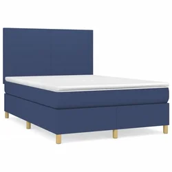 Vidaxl Box spring postelja z vzmetnico modra 140x200 cm blago