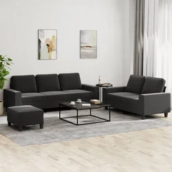 3-dijelni set sofa crni od tkanine