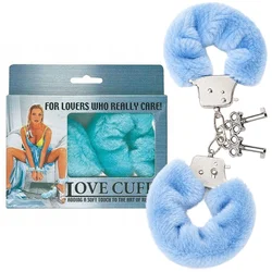 NMC Love Cuffs Trpežne kovinske lisice z modrim krznom
