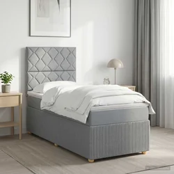 vidaXL Postelja boxspring z vzmetnico Svetlo siva 90 x 200 cm Blago
