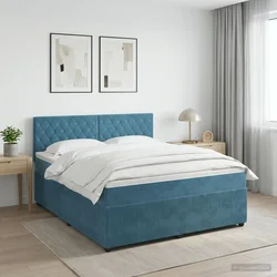 vidaXL Postelja boxspring z vzmetnico Temno modra 140 x 200 cm Žamet