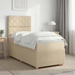 vidaXL Postelja boxspring z vzmetnico Krem 80 x 200 cm Blago