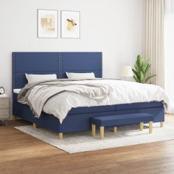 Vidaxl Box spring postelja z vzmetnico moder 200x200 cm blago