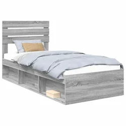 Vidaxl Konstrukcija postelje z vzglavjem Siva Sonoma 90 x 200 cm