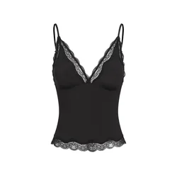 cfab Top Deep Neck Lace Top črna