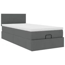 Vidaxl Otomanska postelja z vzmetnico siv 90x200 cm blago