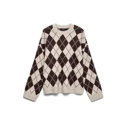 VERO MODA Pulover VMHALO progasto bež/temno rjava