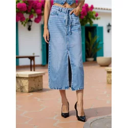Sinsay - Jeans midi suknja s kaišem - plava