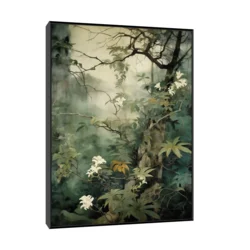 Canvas Slika na platnu Šuma sa belim cvetovima, Sa ramom, 75 x 100 cm, Crni