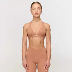 GymBeam Fierce Halter Sports Bra Caramel
