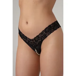 Pearl Crotchless Thong Pia - Black