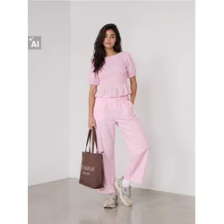 Sinsay - Komplet: bluza i karirane pantalone - roze