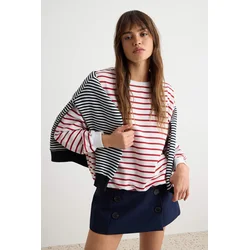 Trendyol Majica temno rdeča/bela