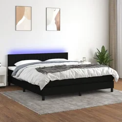 Krevet box spring s madracem LED crni 180x200 cm od tkanine