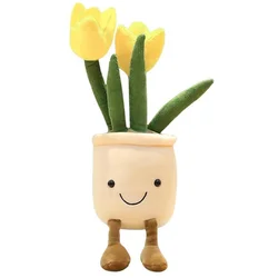 shumee Plišasti tulipani v loncu, maskota za dan žena (rumena)