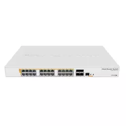 MikroTik  Cloud router switch 328-24P-4S+RM with 800 MHz CPU, 512MB RAM, 24xGigabit LAN (all PoE-out), 4xSFP+ cages, routerOS L5 or switchOS (dual boot), 1U rackmount case, 500W built-in PSU (CRS328-24P-4S+RM)