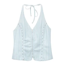 Pull&Bear Top pastelno modra/svetlo modra/off-bela