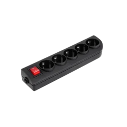 Elgotech Omrežna vtičnica 5x 230V črna s stikalom GN-50W-2