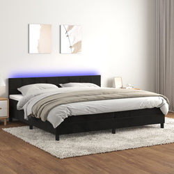 Vidaxl Box spring postelja z vzmetnico LED črna 200x200 cm žamet