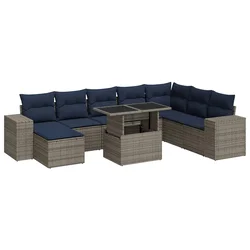 9-dijelni set vrtnih sofa poliratan i bagrem s jastucima sivi