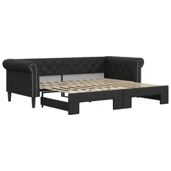 Vidaxl Izvlečna dnevna postelja črna 90x200 cm umetno usnje