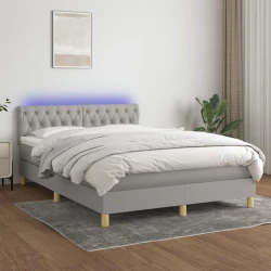 vidaXL Box spring postelja z vzmetnico LED sv. siva 140x200 cm blago