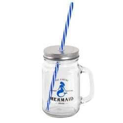KOZAREC ZA VLAGANJE S POKROVOM IN SLAMICO, 450 ML, MORSKI