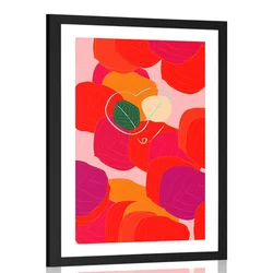Plakat s paspartujem živopisane linije listja - 60x90 black