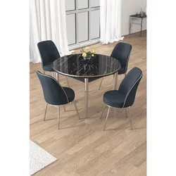 Hanah Home trpezarijski set Osle, sto i 4 stolice, ploča u dekoru crnog mermera, hromirane noge, antracit tkanina Babyface