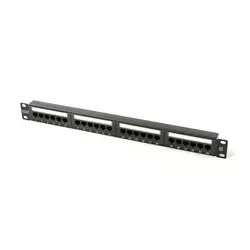 CAT 5e patch panel, unshielded, 24-port RJ45, 8P8C, LSA, 1U, rack mount, black, 482x44x109