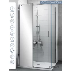 CONCEPT Tuš kabina Titan, Providno staklo 8mm, Srebrni ram, 100x80x195cm