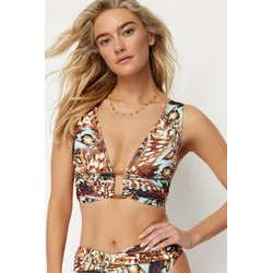 Trendyol Animal Patterned Triangle Bikini Top with Accessories