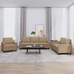 3-dijelni set sofa s jastucima boja cappuccina od umjetne kože