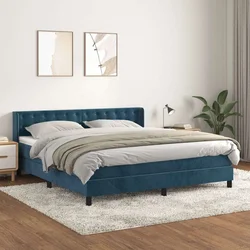 Greatstore Box spring postelja z vzmetnico temno modra 160x200 cm žamet