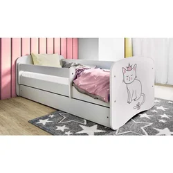 Drveni Dečiji Krevet Mačka Sa Fiokom - Beli - 160x80 cm