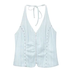 Pull&Bear Top pastelno modra/svetlo modra/off-bela