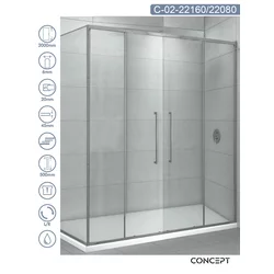 CONCEPT Tuš kabina Devon, Providno staklo 6mm, Srebrni ram, 160x80x200cm