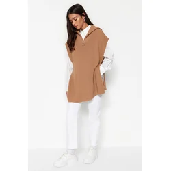 Trendyol Mink Zippered Collar Tie Side Detail Knitwear Sweater