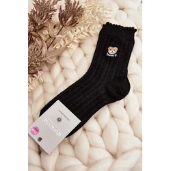 Patterned socks for women with teddy bear, black