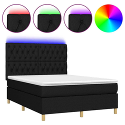 Vidaxl Box spring postelja z vzmetnico LED črna 140x190 cm blago