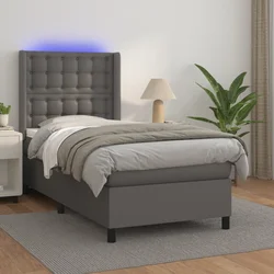 shumee Box spring postelja z vzmetnico LED siva 90x200 cm umetno usnje