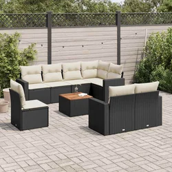 9-dijelni set vrtnih sofa s jastucima crni od poliratana Crna