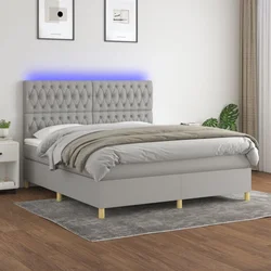 Vidaxl Box spring postelja z vzmetnico LED sv. siva 160x200 cm blago
